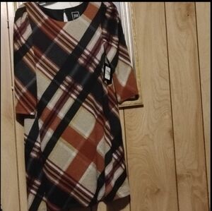 Plaid Dress Quarter Length Sleeves With Pockets,new With Tags